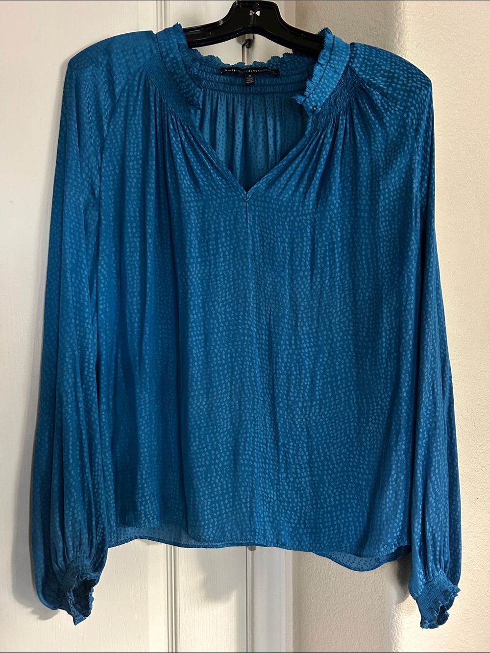 White House Black Market Teal Blue Long-Sleeve Peasant Blouse